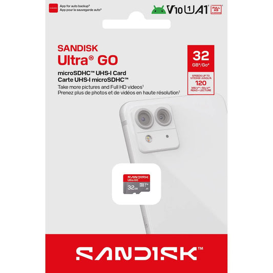 Carte mémoire microSDHC SanDisk Ultra GO Android A1, 32Go, Classe 10 / UHS-1 U1 SDSQUGN-032G-GN6MN