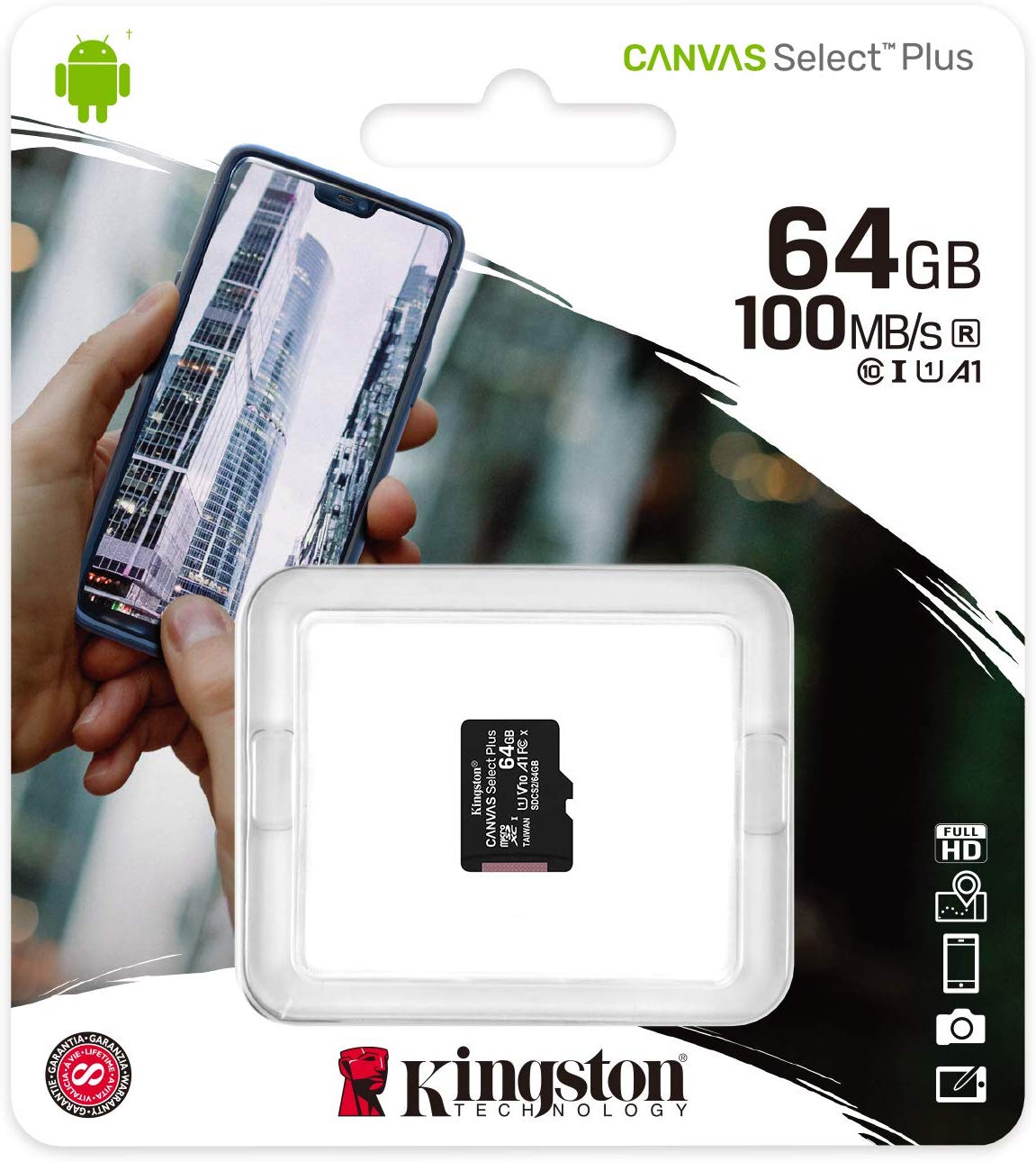 Carte Mémoire microSDXC Kingston Canvas Select Plus Android A1, 64Go, Classe 10 / UHS-1 U1 SDCS2/64GBSP