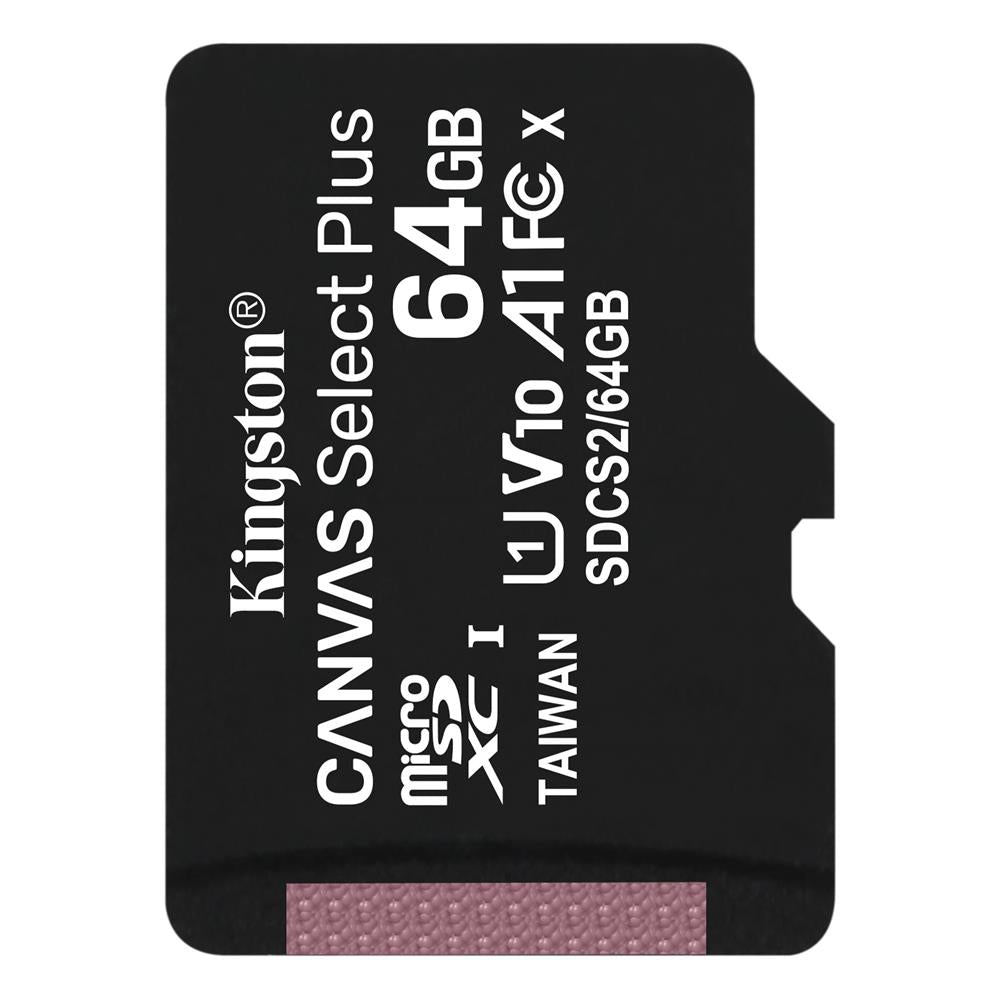 Carte Mémoire microSDXC Kingston Canvas Select Plus Android A1, 64Go, Classe 10 / UHS-1 U1 SDCS2/64GBSP