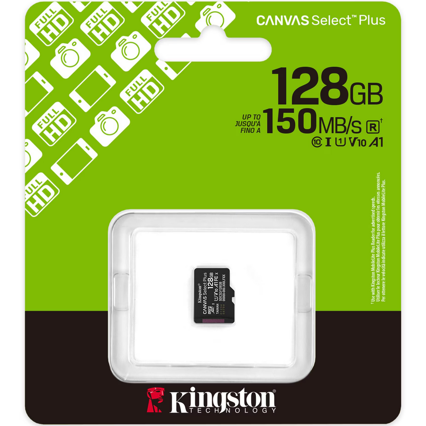 Carte mémoire microSDXC Kingston Canvas Select Plus Android A1, 128Gb, Classe 10 / UHS-1 U1 SDCS3/128GBSP