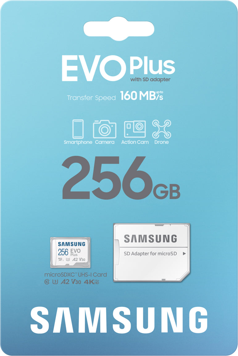 Samsung Evo Plus microSDXC Speicherkarte, 256Gb, Klasse 10 / UHS-1 U3, mit Adapter MB-MC256SA/EU