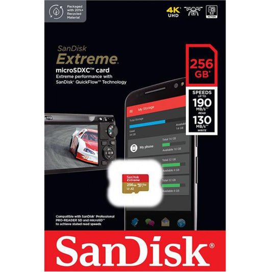 SanDisk Extreme microSDXC Speicherkarte, 256Gb, Klasse 10 / UHS-1 U3 SDSQXAV-256G-GN6MN