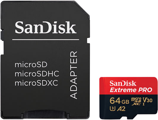 Speicherkarte microSDXC SanDisk Extreme Pro, 64Gb, Klasse 10 / UHS-1 U3, mit Adapter SDSQXCU-064G-GN6MA
