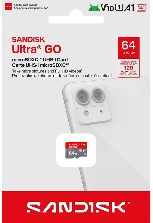 SanDisk Ultra GO Android A1 microSDXC Memory Card, 64GB, Class 10 / UHS-1 U1 SDSQUGN-064G-GN6MN