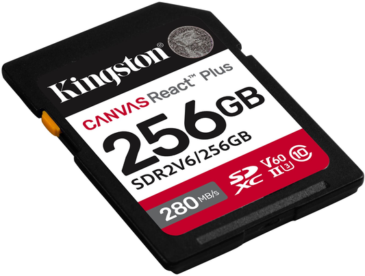Carte mémoire SDXC Kingston Canvas React Plus, 256Go, Classe 10 / UHS-2 U3 SDR2V6/256GB
