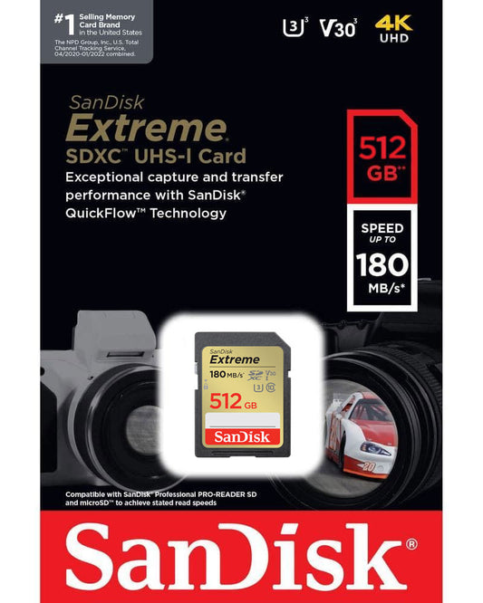 Carte Mémoire SDXC SanDisk Extreme, 512Gb, Classe 10 / UHS-1 U3 SDSDXVV-512G-GNCIN