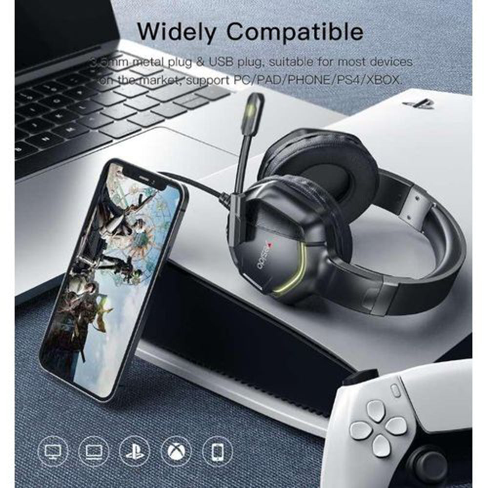 Casque Gaming 3.5mm Yesido EK01, RGB, 1.2m, Noir