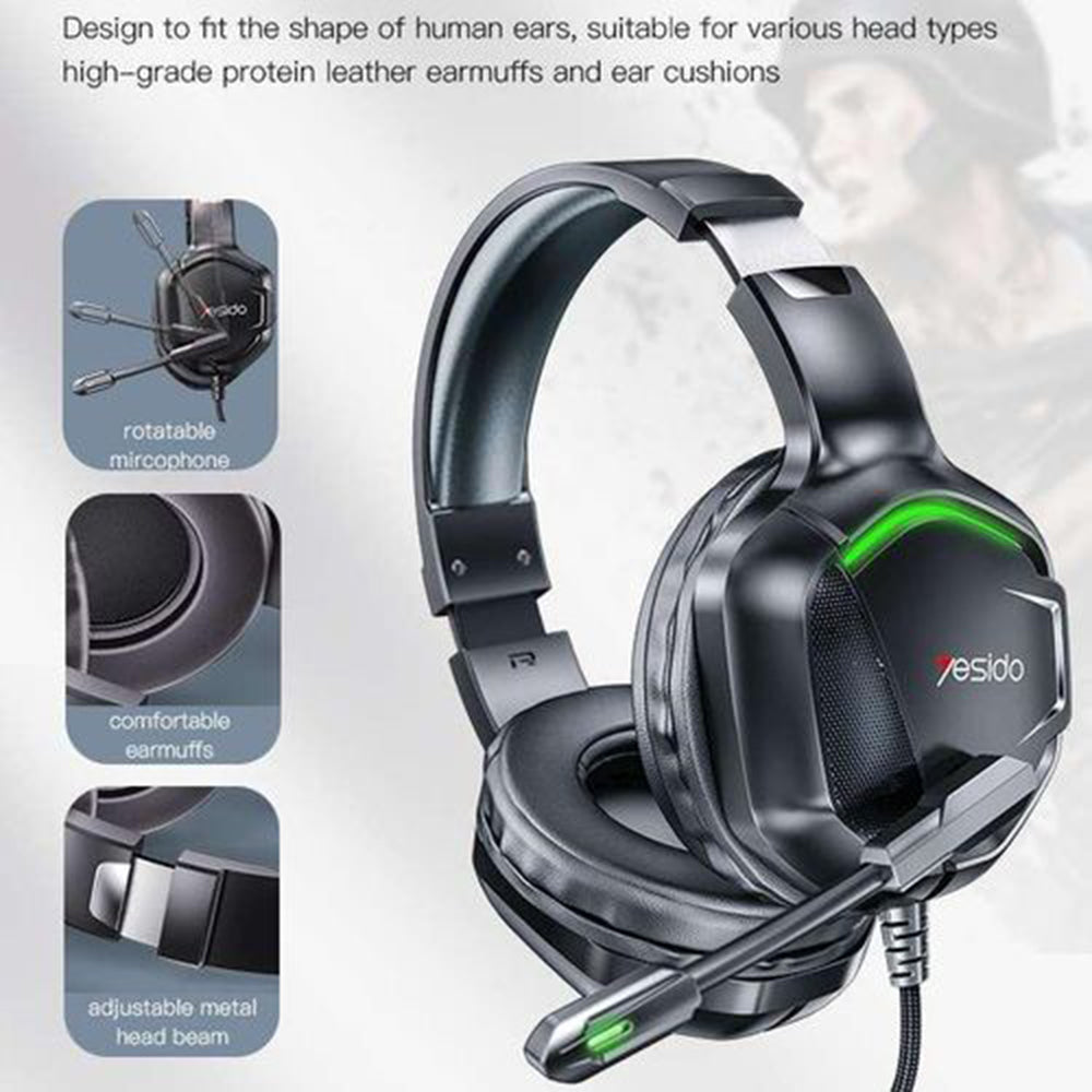 Casque Gaming 3.5mm Yesido EK01, RGB, 1.2m, Noir