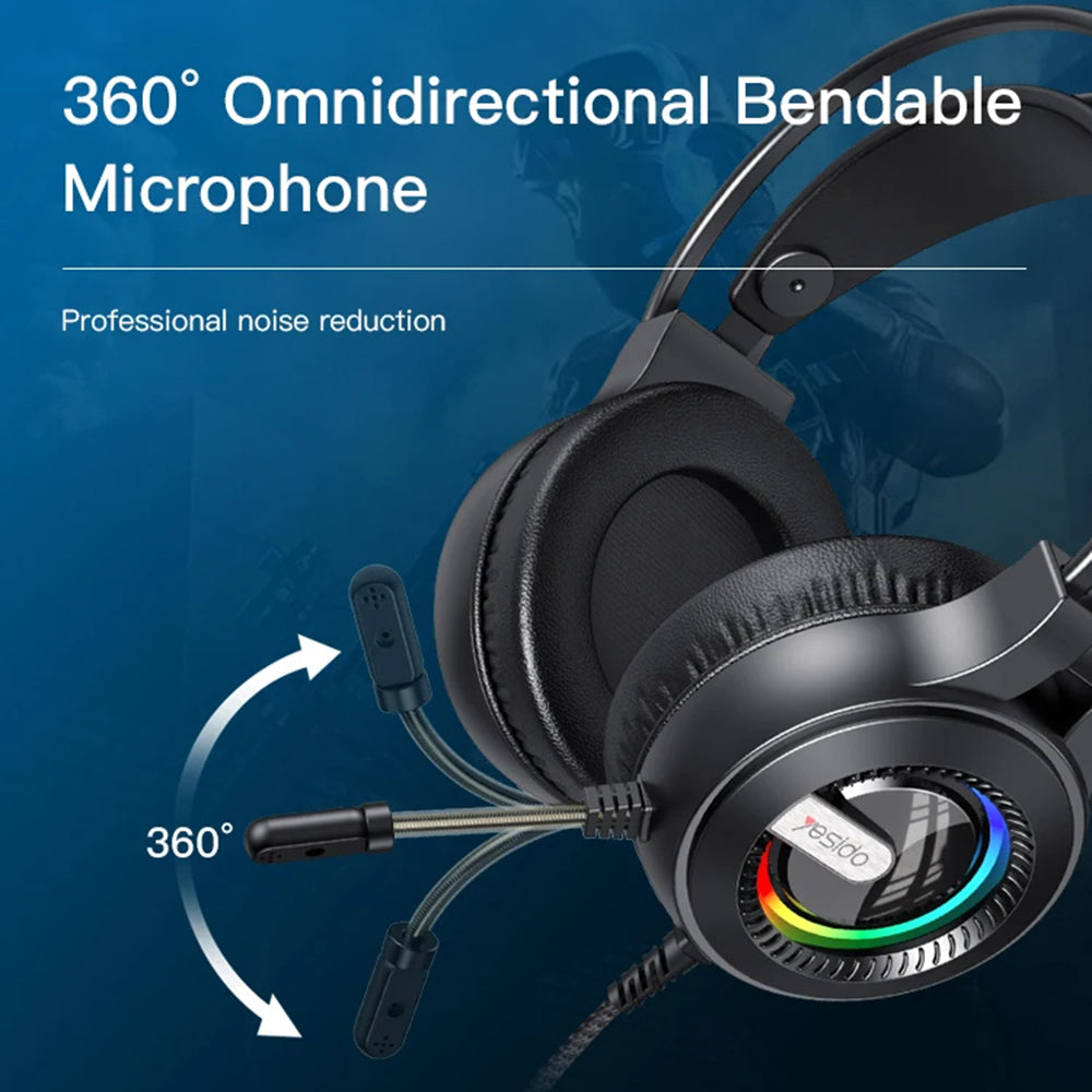 Gaming Kopfhörer 3.5mm Yesido EK02, RGB, 2.2m, Schwarz