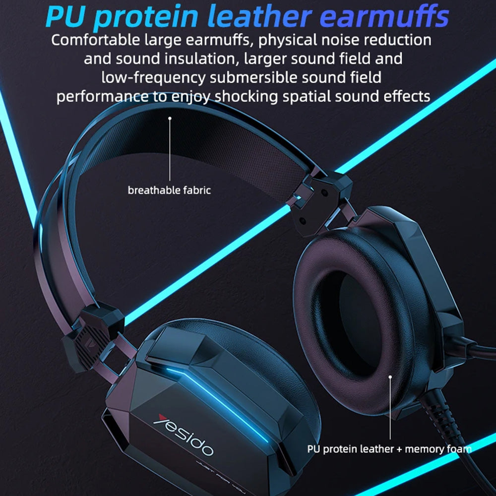 Gaming-Kopfhörer 3.5mm Yesido EK03, RGB, 2m, Schwarz