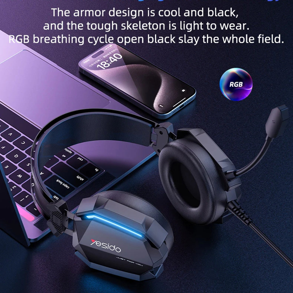 Gaming-Kopfhörer 3.5mm Yesido EK03, RGB, 2m, Schwarz