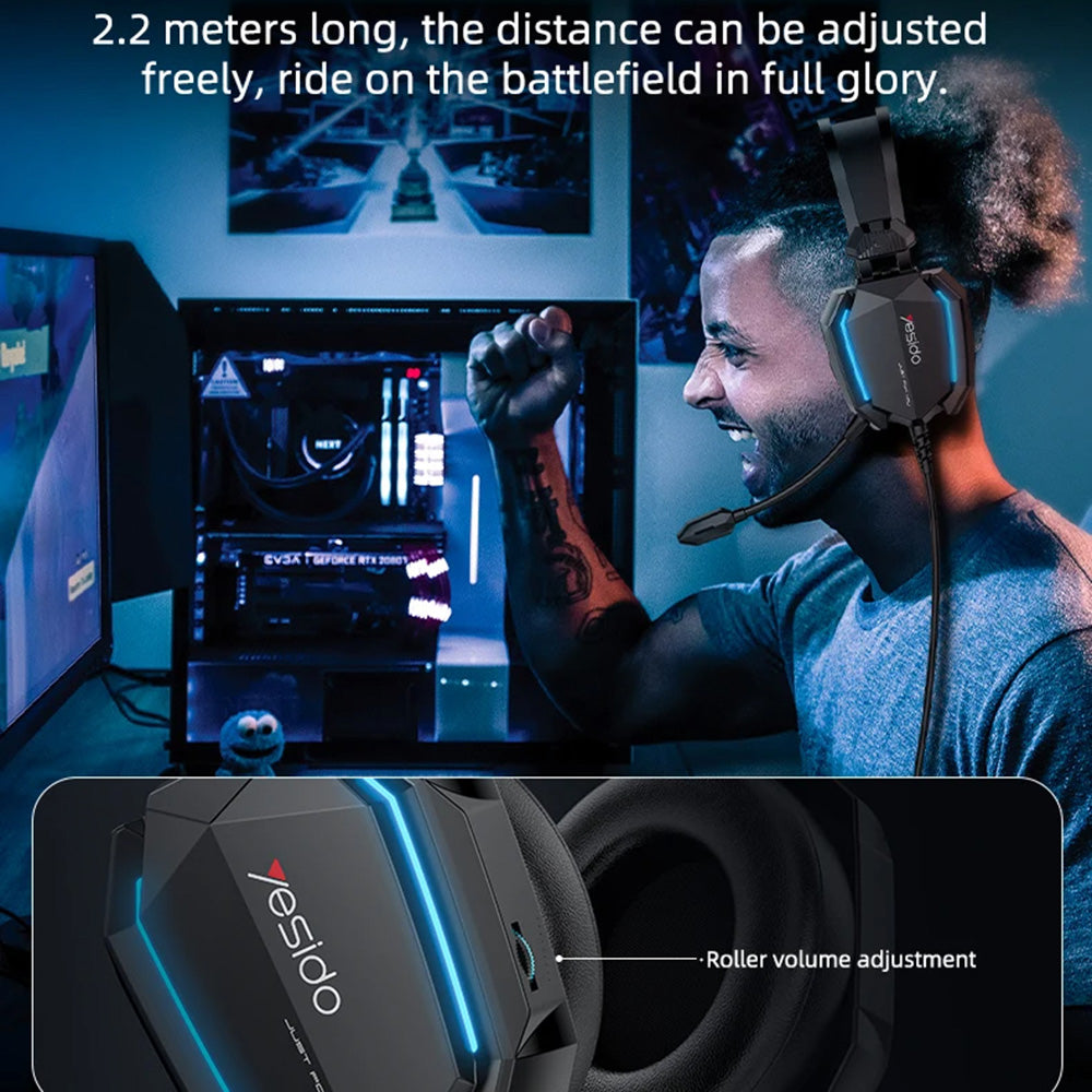 Gaming-Kopfhörer 3.5mm Yesido EK03, RGB, 2m, Schwarz