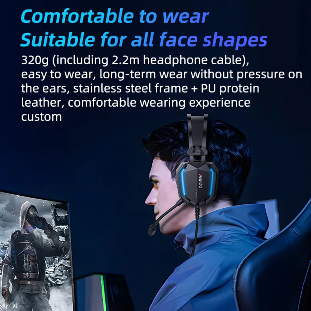 Gaming-Kopfhörer 3.5mm Yesido EK03, RGB, 2m, Schwarz