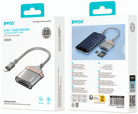 Lightning-Kartenleser BWOO BZ63, SD – microSD, Grau