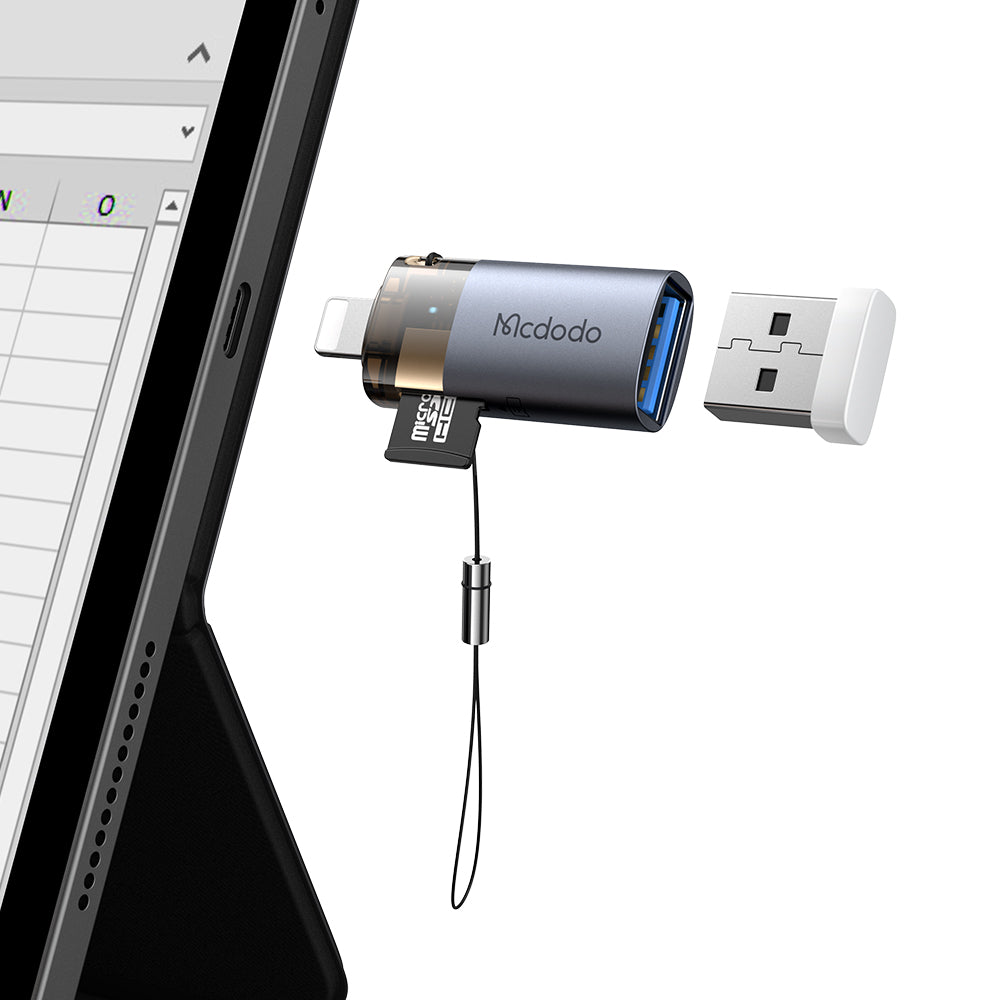 Lecteur de carte Lightning McDodo OT-7850, USB-A (OTG) - microSD, Noir