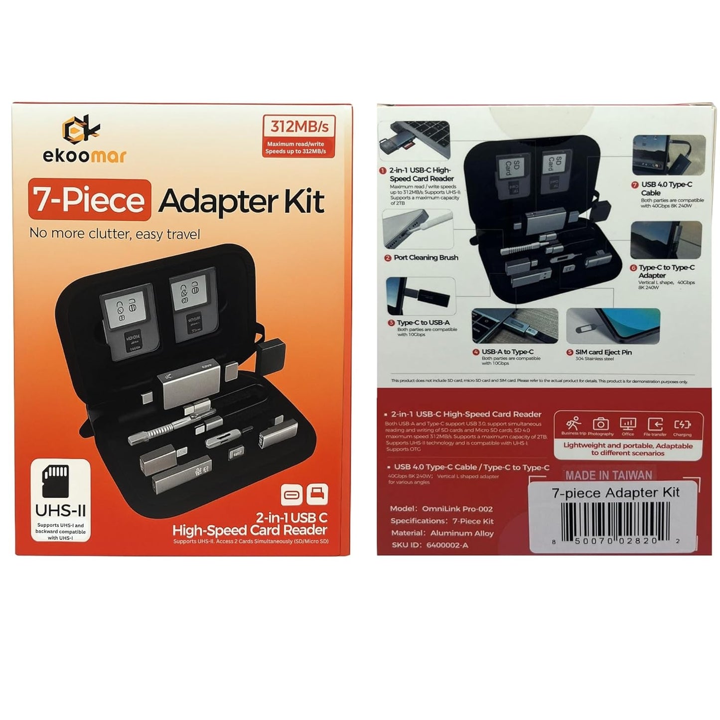 USB / USB-C Kartenleser OEM OmniLink Pro-002 Travel, 7in1, Grau