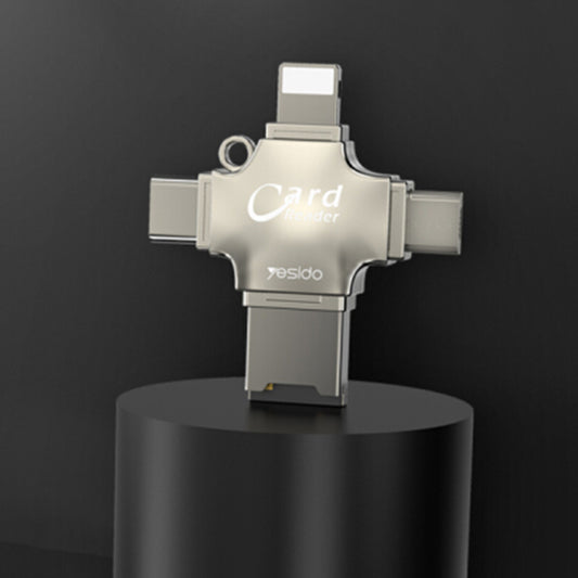 Lecteur de carte USB / USB-C / Lightning / microUSB Yesido GS13, microSD, Argenté