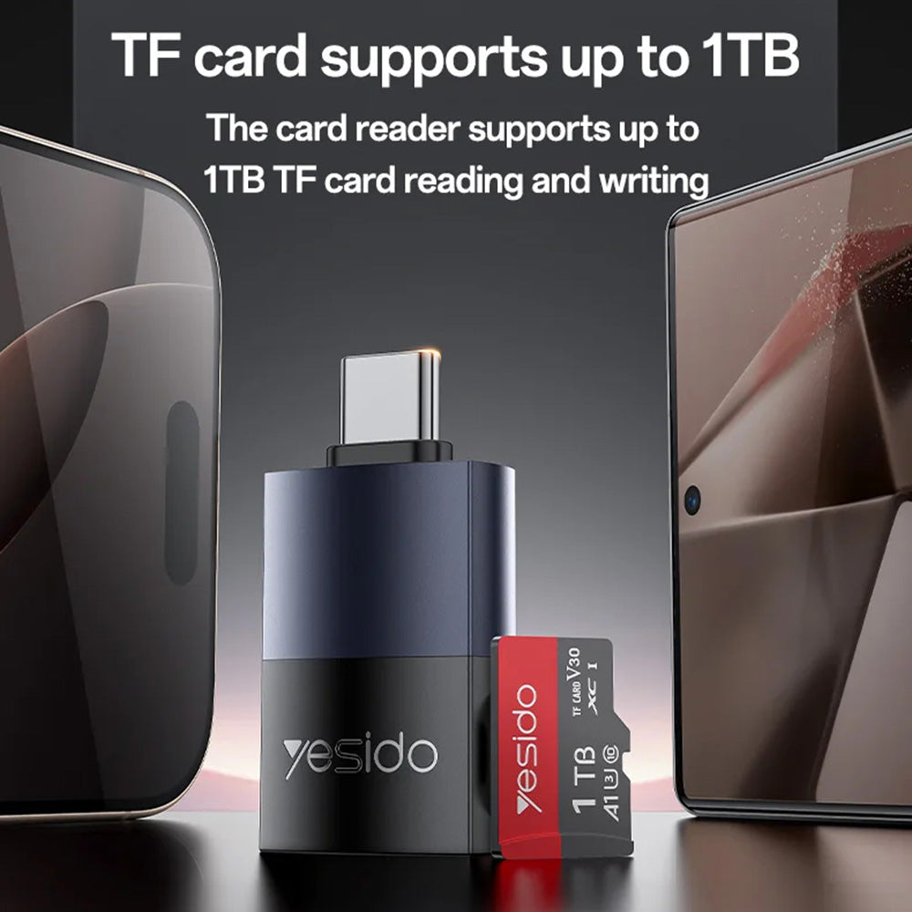 Lecteur de carte USB-C Yesido GS37, microSD, Noir