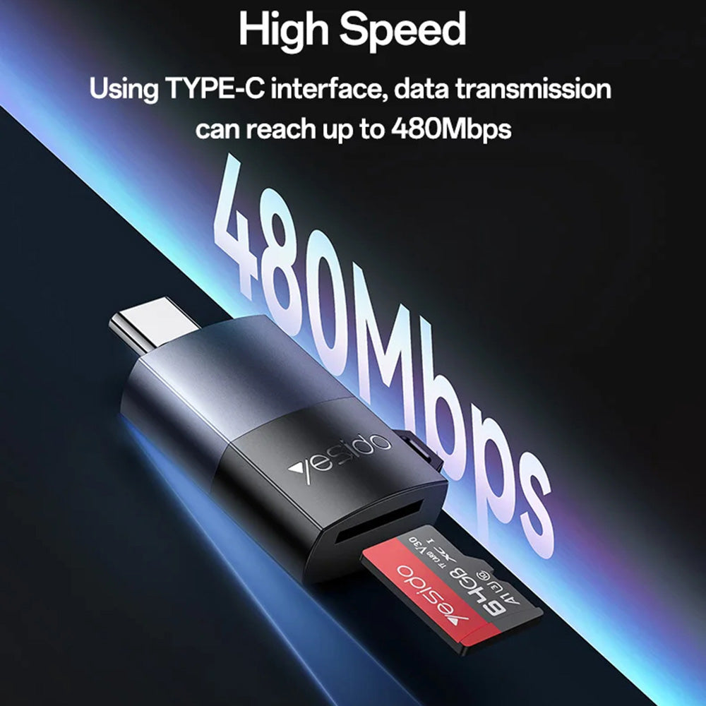 Lecteur de carte USB-C Yesido GS37, microSD, Noir