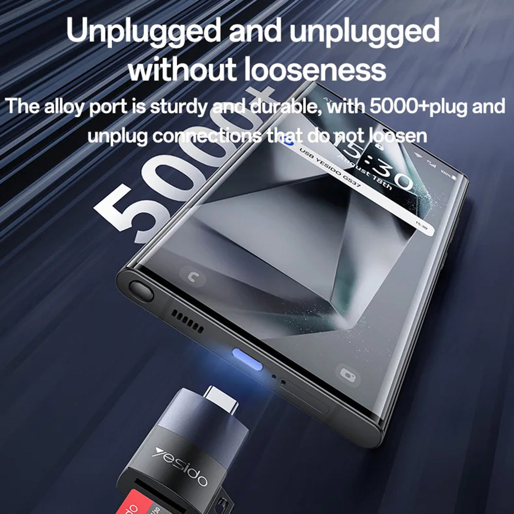 Lecteur de carte USB-C Yesido GS37, microSD, Noir