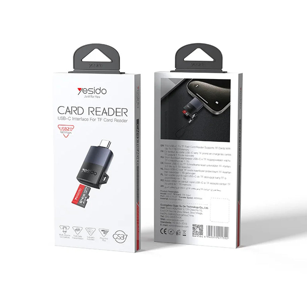 Lecteur de carte USB-C Yesido GS37, microSD, Noir