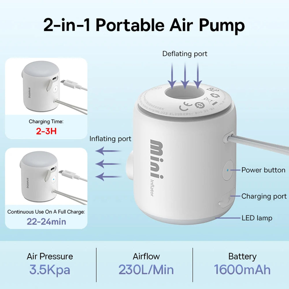 Baseus PocketGo Pumpe für aufblasbare Matratzen, Weiß C11157700221-00