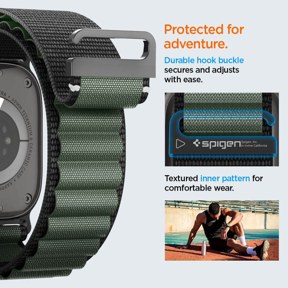 Spigen WBF1 Armband für Apple Watch 49mm / 46mm / 45mm / 44mm Serie, Schwarz Grün AMP10223