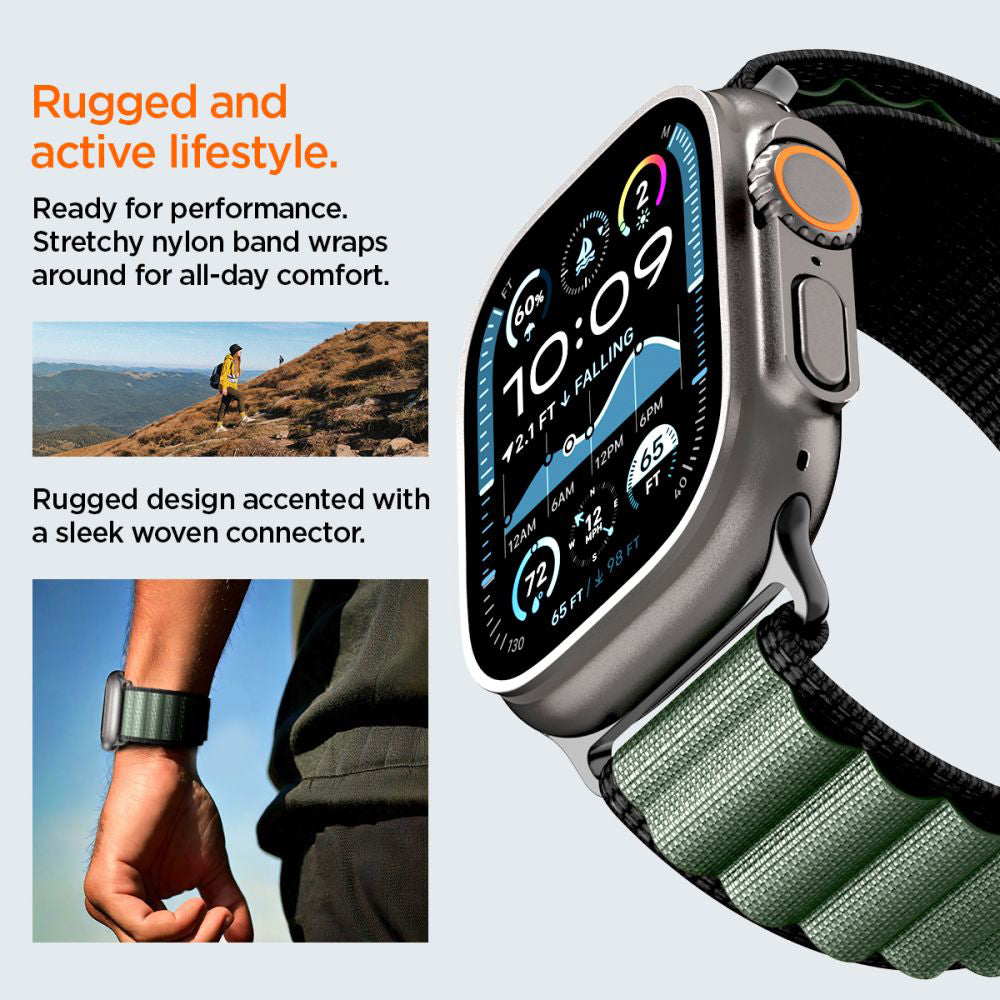 Spigen WBF1 Armband für Apple Watch 49mm / 46mm / 45mm / 44mm Serie, Schwarz Grün AMP10223