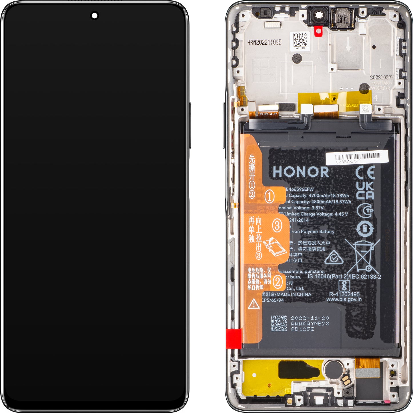 Écran tactile Écran tactile Honor Magic4 Lite, avec cadre et batterie, Midnight Black, Service Pack 0235ABSK