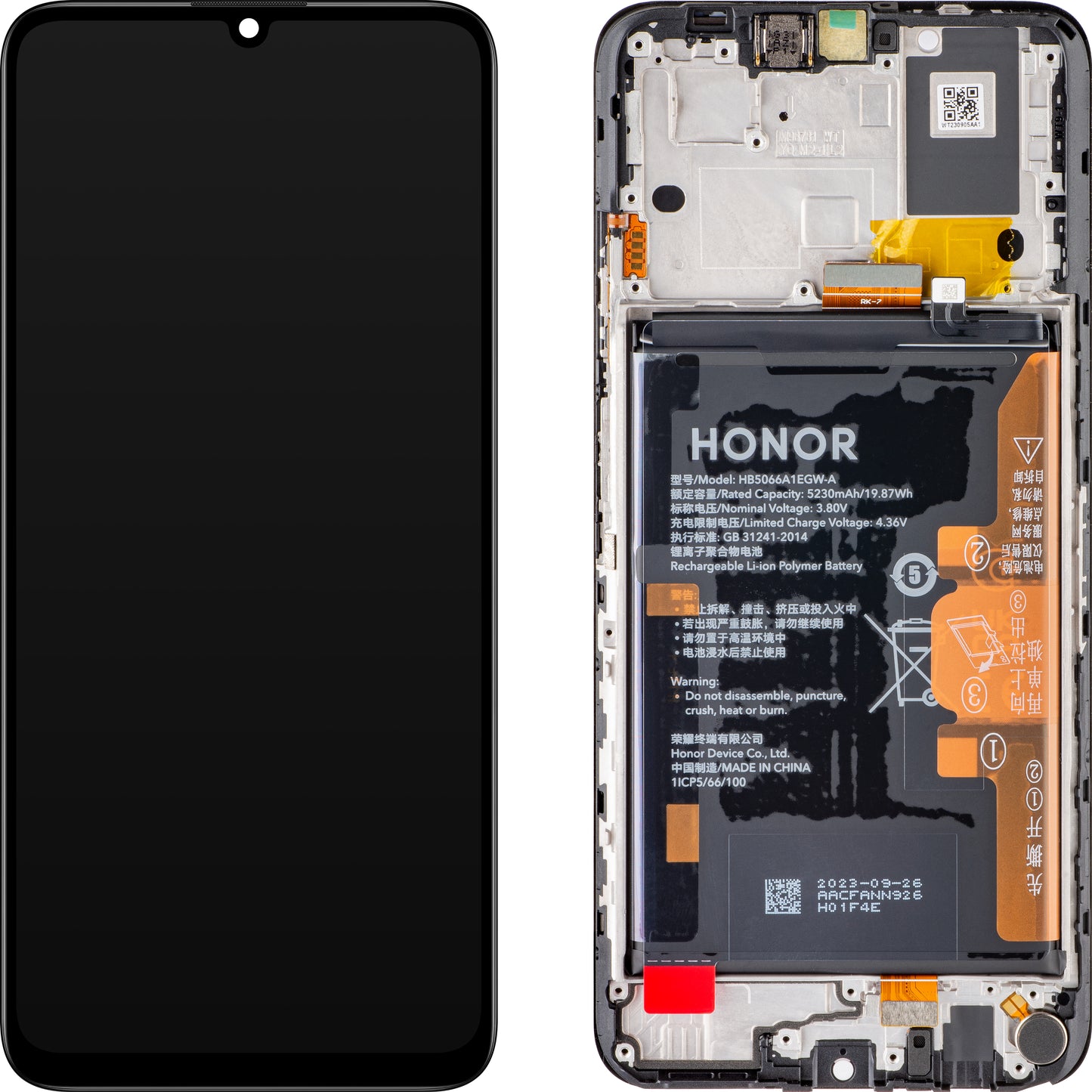 Écran tactile Écran tactile Honor X7a, avec cadre et batterie, noir (Midnight Black), Service Pack 0235AENA 0235AENA