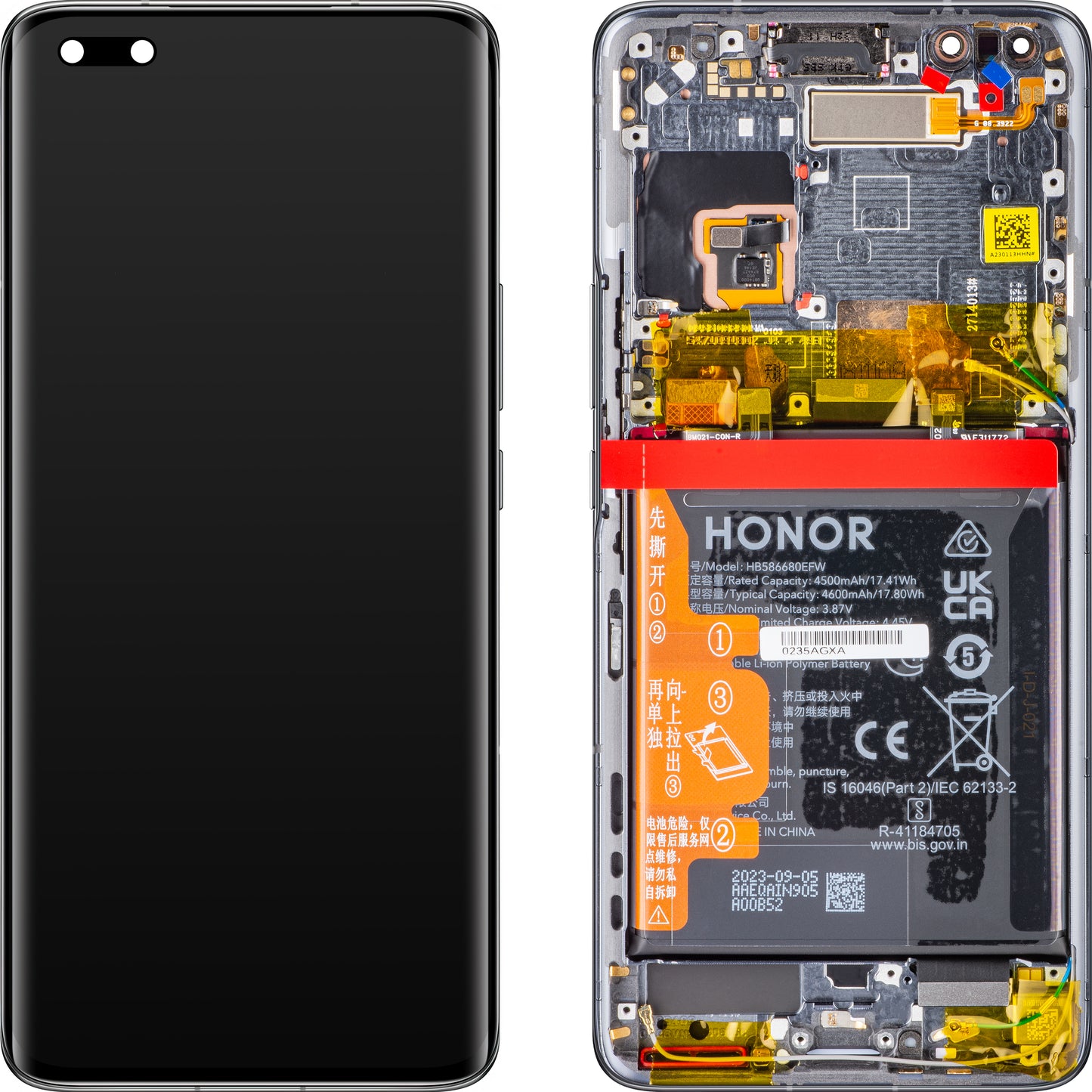 Écran tactile Écran tactile Honor Magic4 Pro, avec cadre et batterie, noir, Service Pack 0235AGXA