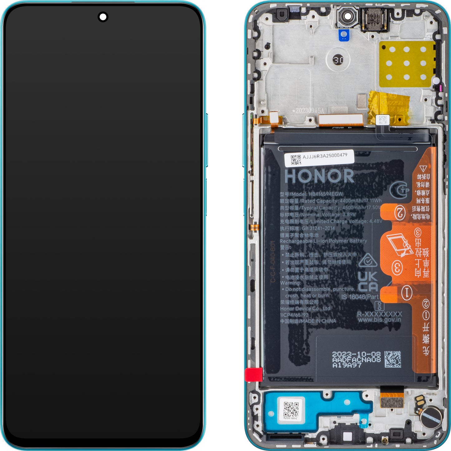 Ecran tactile Honor 90 Lite / X8a, avec cadre et batterie, bleu (Cyan Lake), Service Pack 0235AEUJ