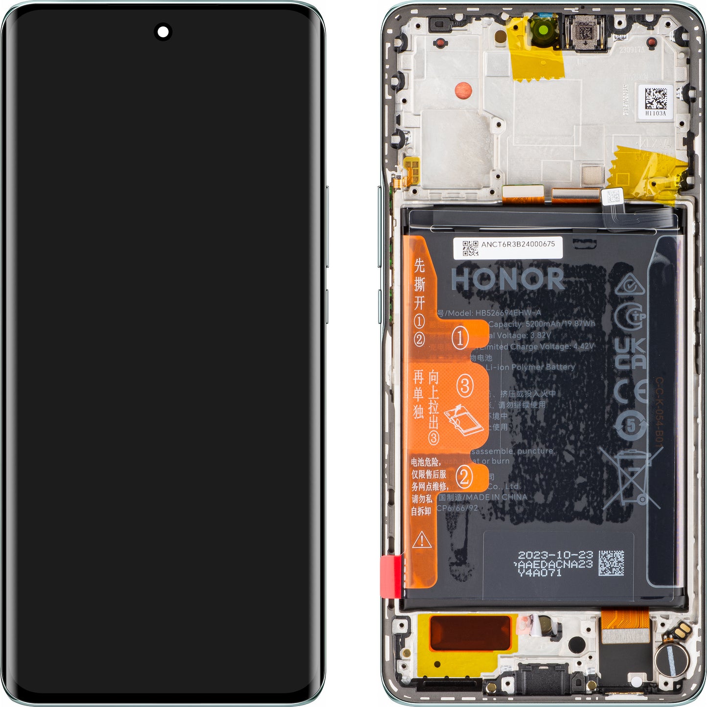 Touchscreen Display Touchscreen Honor Magic6 Lite, mit Rahmen und Akku, Smaragdgrün, Service Pack 0235AHHQ