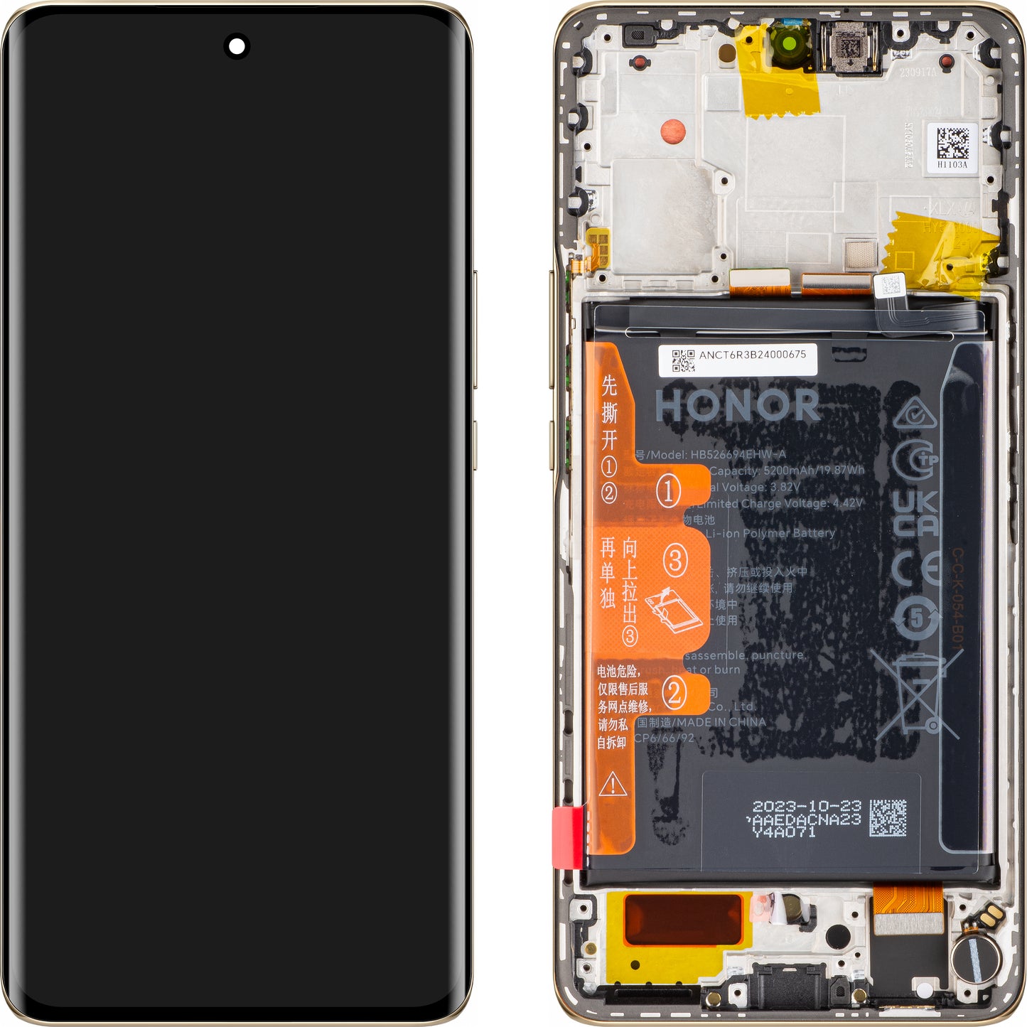 Touchscreen-Display mit Touchscreen Honor Magic6 Lite, mit Rahmen und Akku, Orange (Sunrise Orange), Service Pack 0235AHHS, Service Pack 0235AHHS