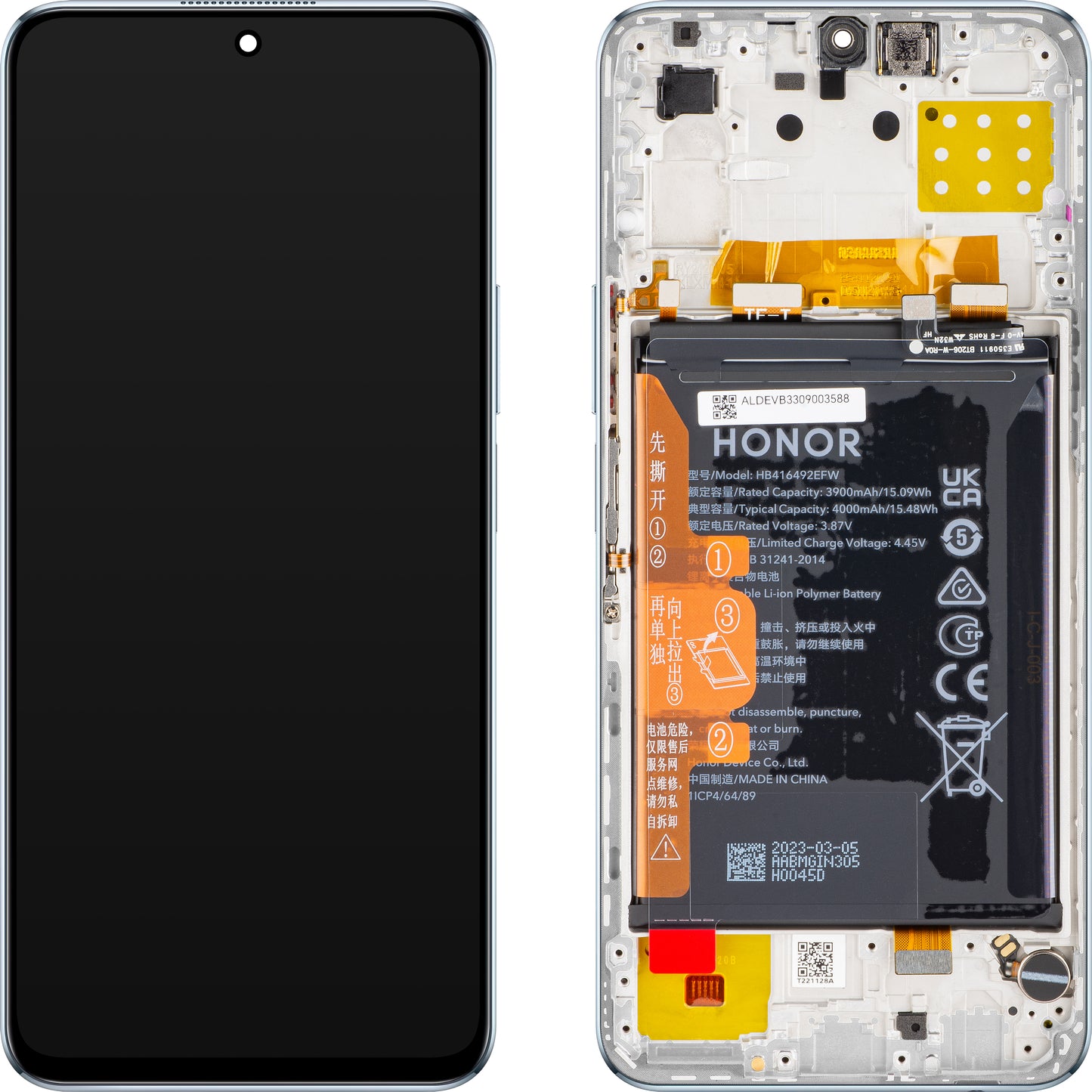 Display / Touchscreen für Honor X8 4G | mit Rahmen & Akku | Silber | Service Pack