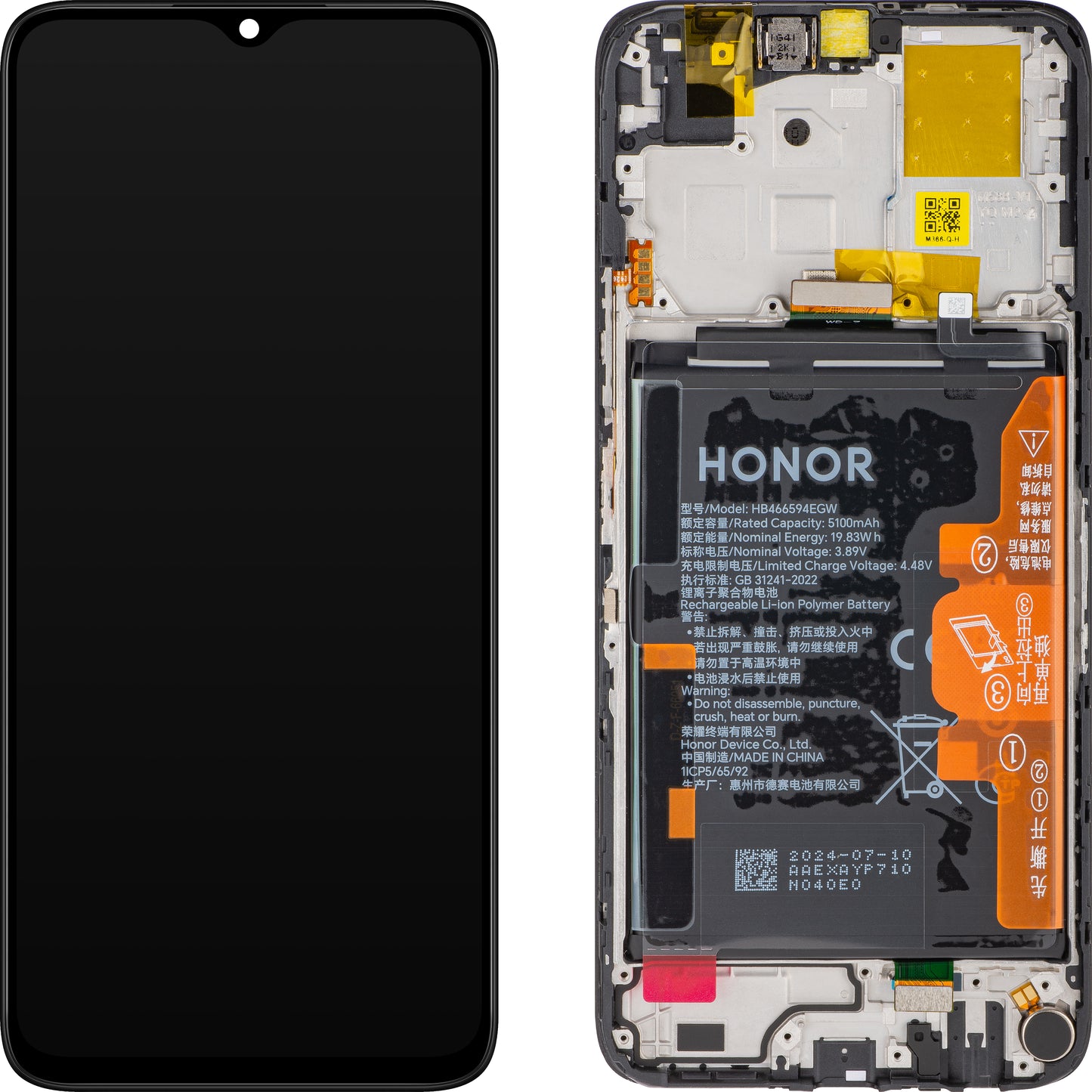 Honor X5 Plus / X6a Touchscreen Display, with Frame and Battery, Black, Service Pack 0235AJLY