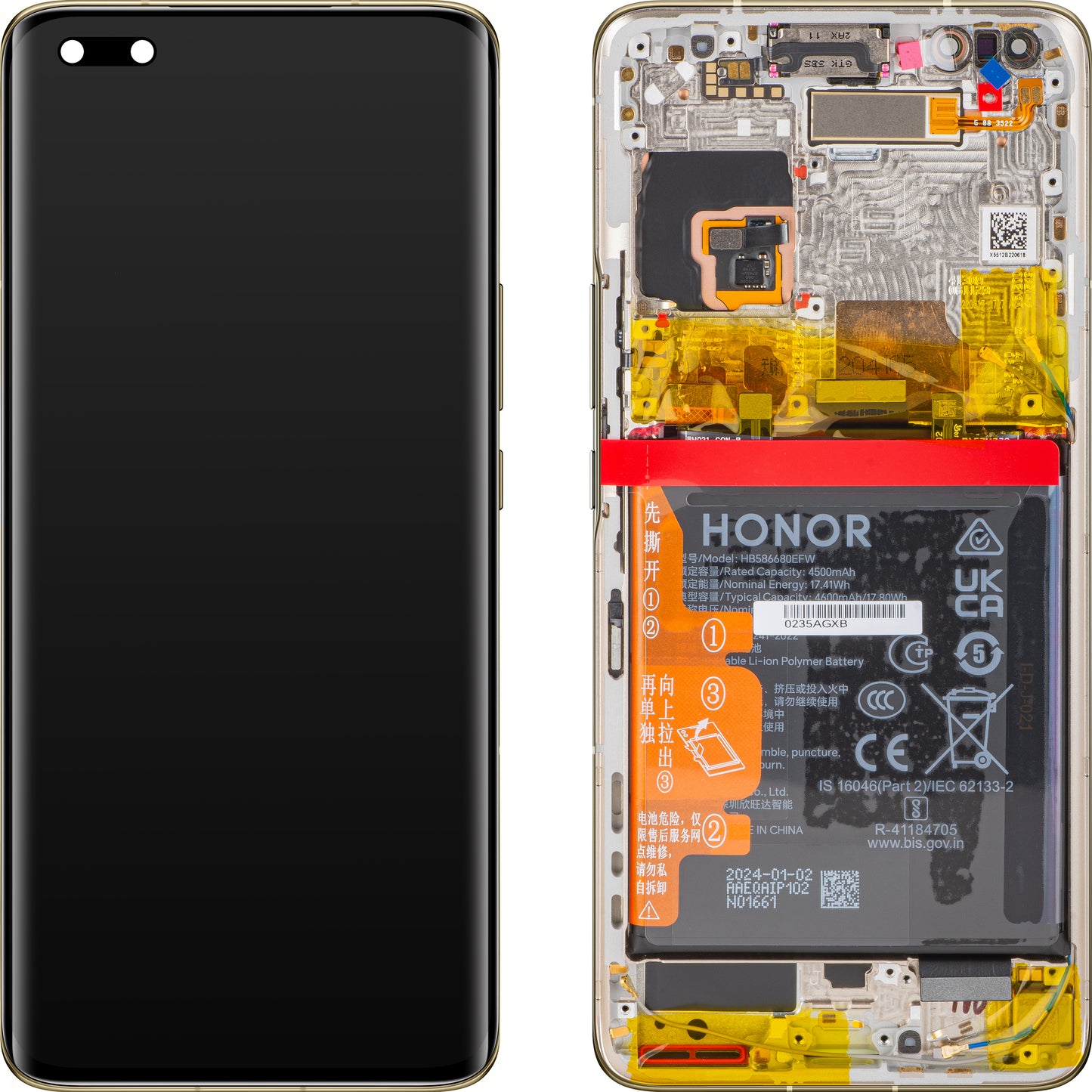 Écran tactile Écran tactile Honor Magic4 Pro, avec cadre et batterie, or, Service Pack 0235AGXB