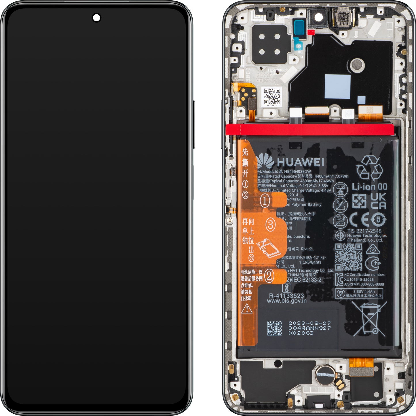 Écran tactile Huawei nova 10 SE, avec cadre et batterie, Starry Black, Service Pack 02355FAM