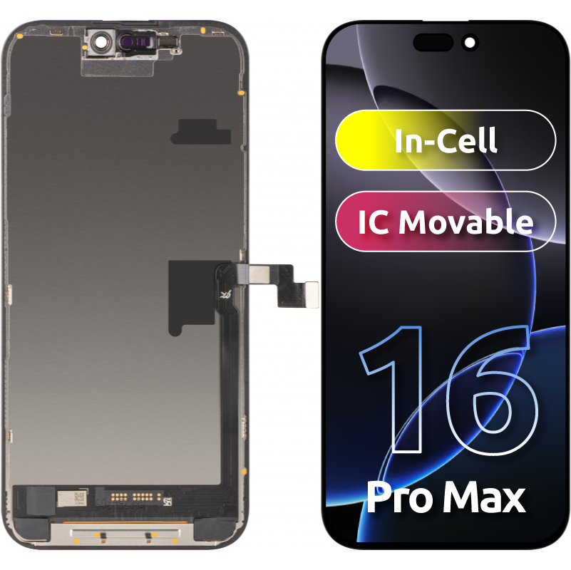 Écran avec Touchscreen JK pour Apple iPhone 16 Pro Max, avec Cadre, Version LCD In-Cell IC Movable, Noir