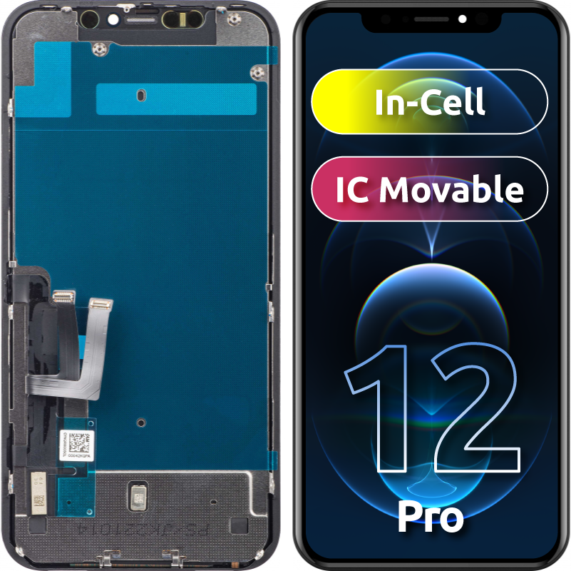 Écran tactile JK pour Apple iPhone 12 / 12 Pro, avec cadre, version In-Cell LCD, noir