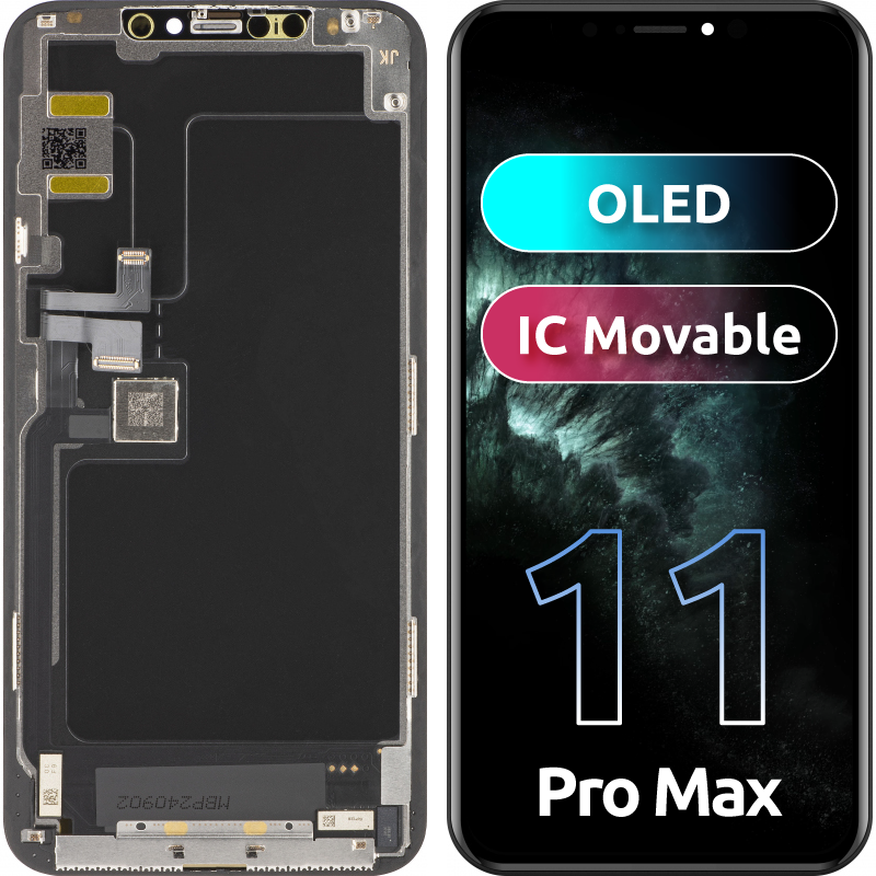 Ecran tactile JK pour Apple iPhone 11 Pro Max, avec cadre, version OLED, noir