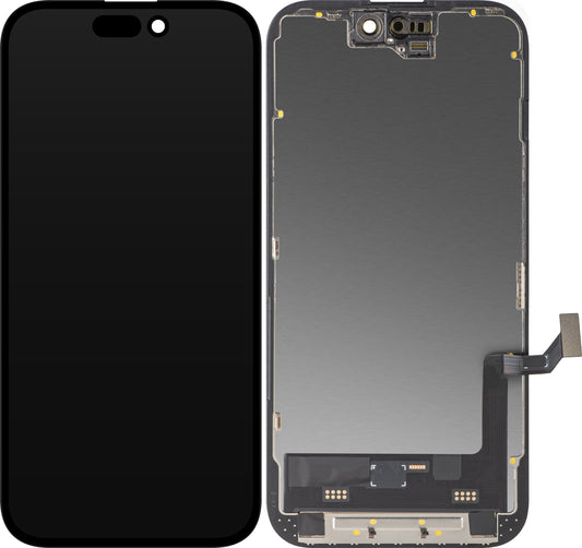 Écran tactile MP compatible avec Apple iPhone 15, avec cadre, version Soft OLED FHD IC Movable, Noir