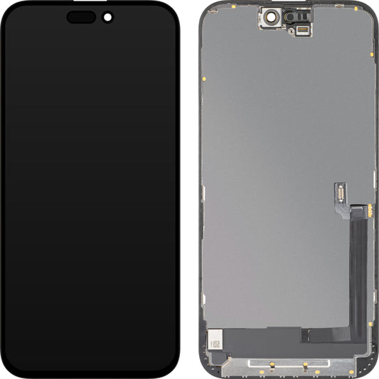 Écran avec écran tactile MP compatible avec Apple iPhone 16 Plus, avec cadre, Version OLED FHD Diagnostic, Noir