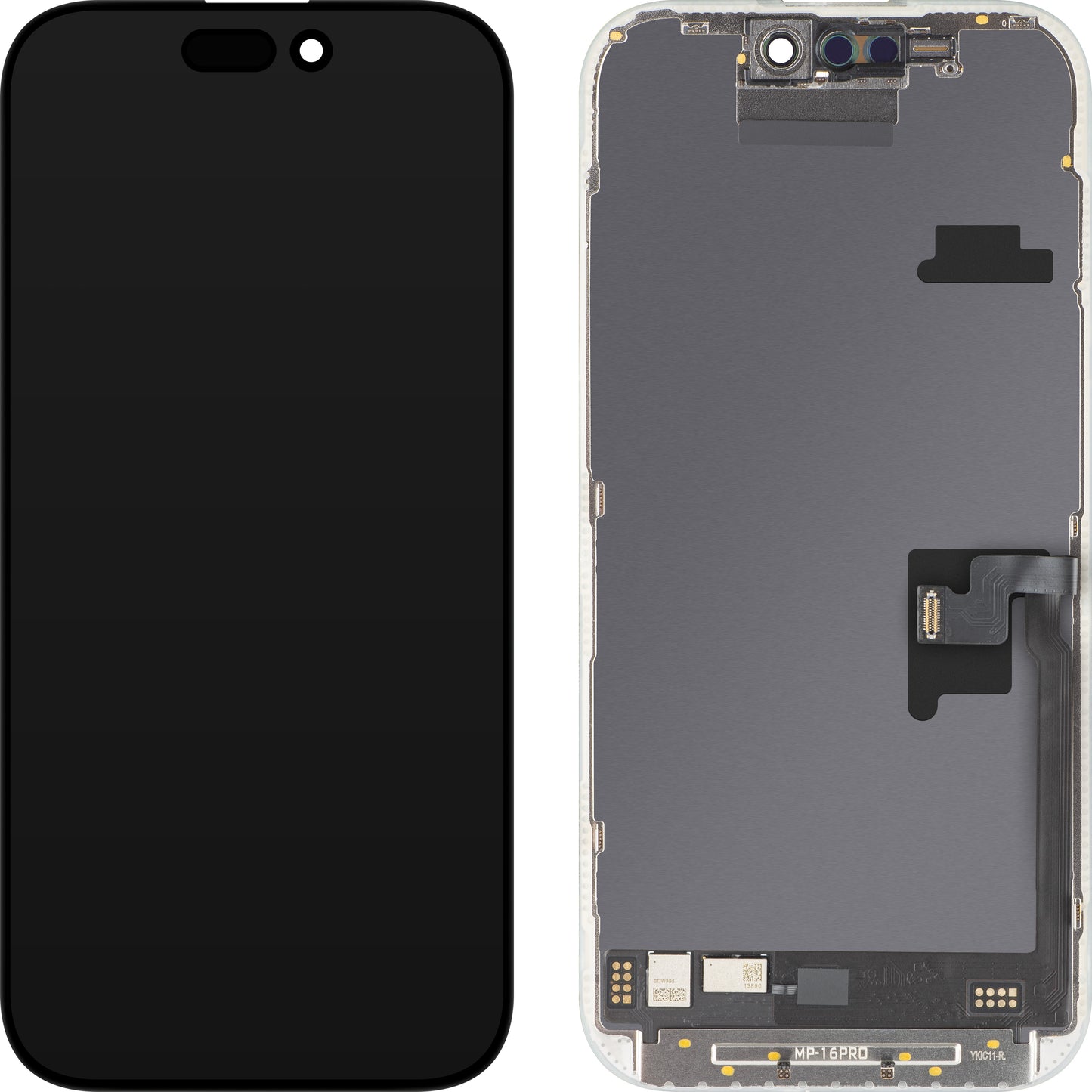 Écran tactile MP compatible avec Apple iPhone 16 Pro, avec cadre, version logicielle OLED FHD 120Hz Diagnostic, noir