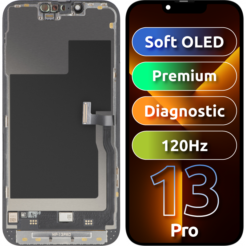 MP Touchscreen-Display kompatibel mit Apple iPhone 13 Pro, mit Rahmen, Premium Soft OLED FHD 120Hz Diagnostic Version, Schwarz