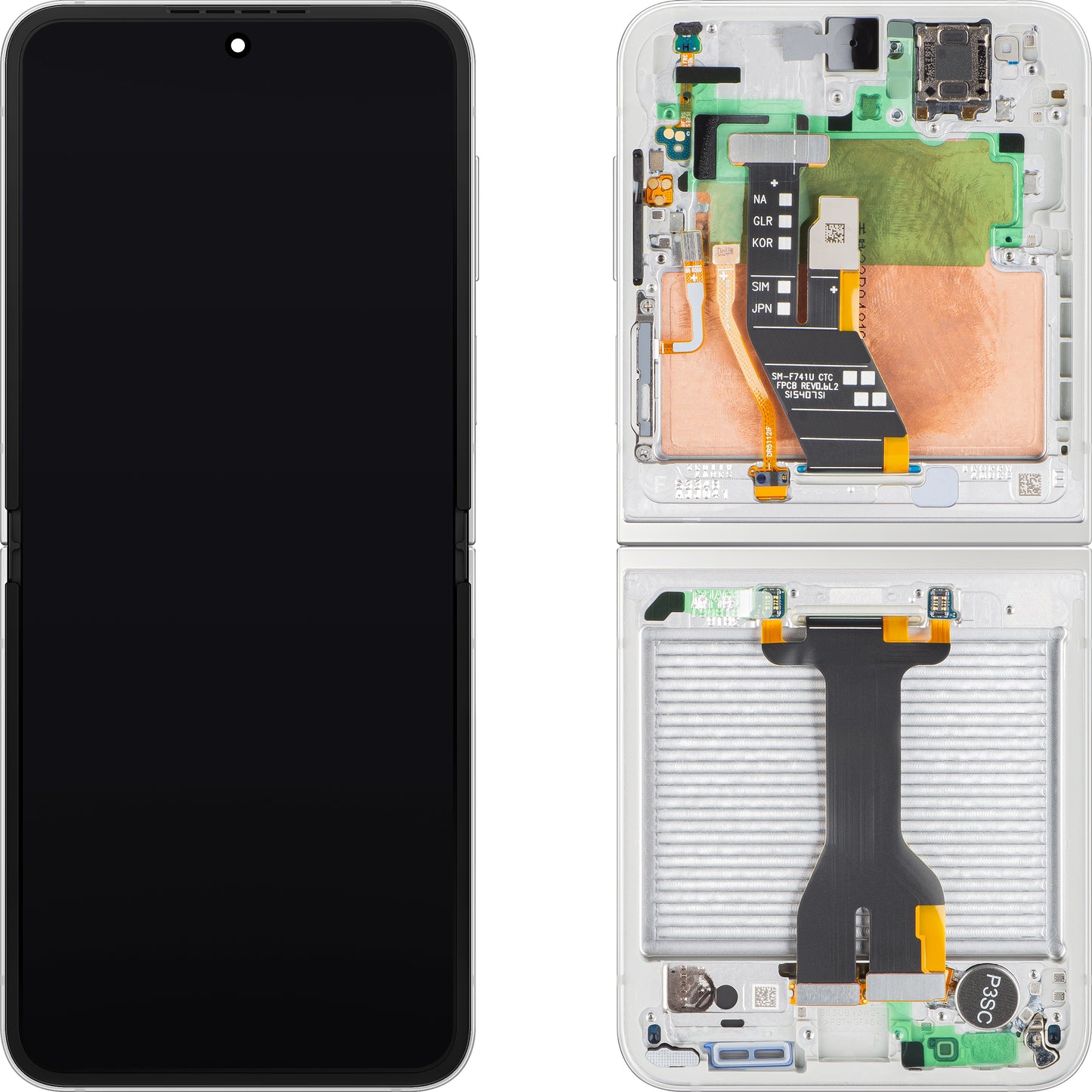 Display mit Touchscreen Samsung Galaxy Z Flip6 F741, mit Rahmen, Sub Inner, Weiß, Service Pack GH82-35014F