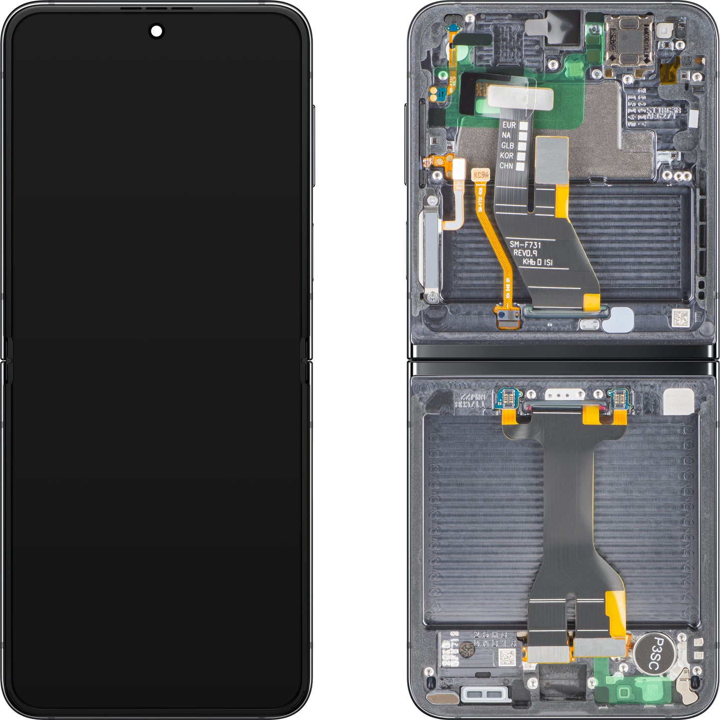 Display mit Touchscreen Samsung Galaxy Z Flip5 F731, mit Rahmen, Unter Inner, Grau (Graphite), Service Pack GH82-31827A