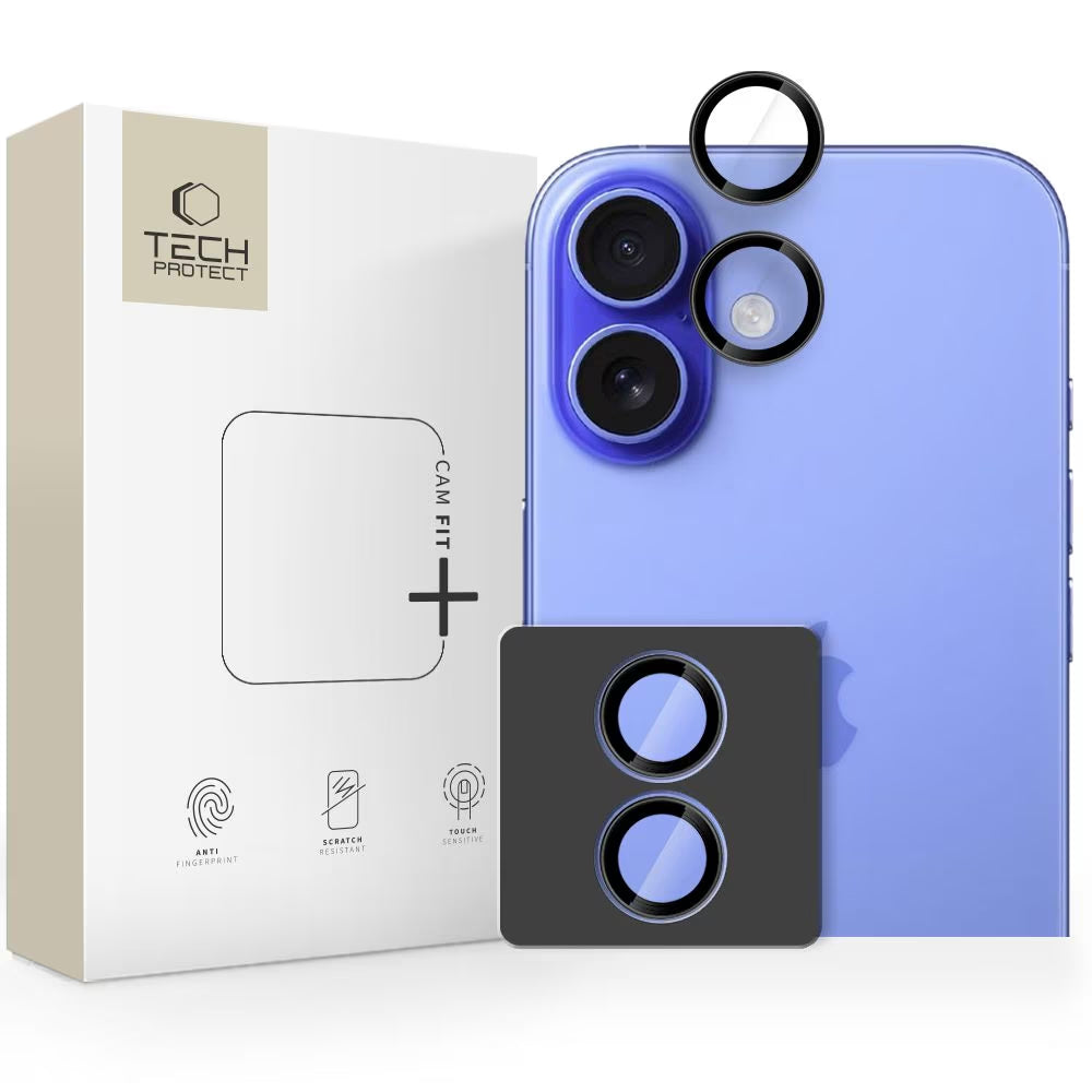 Film de protection pour caméra arrière Tech-Protect CamRing Fit+ pour Apple iPhone 17, Verre Trempé, Noir