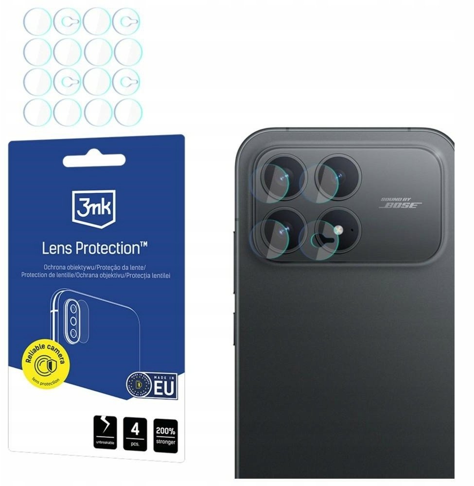 Film de protection pour caméra arrière 3MK Lens pour Xiaomi Poco F8 Pro, Verre flexible, Set de 4 pièces, Transparent