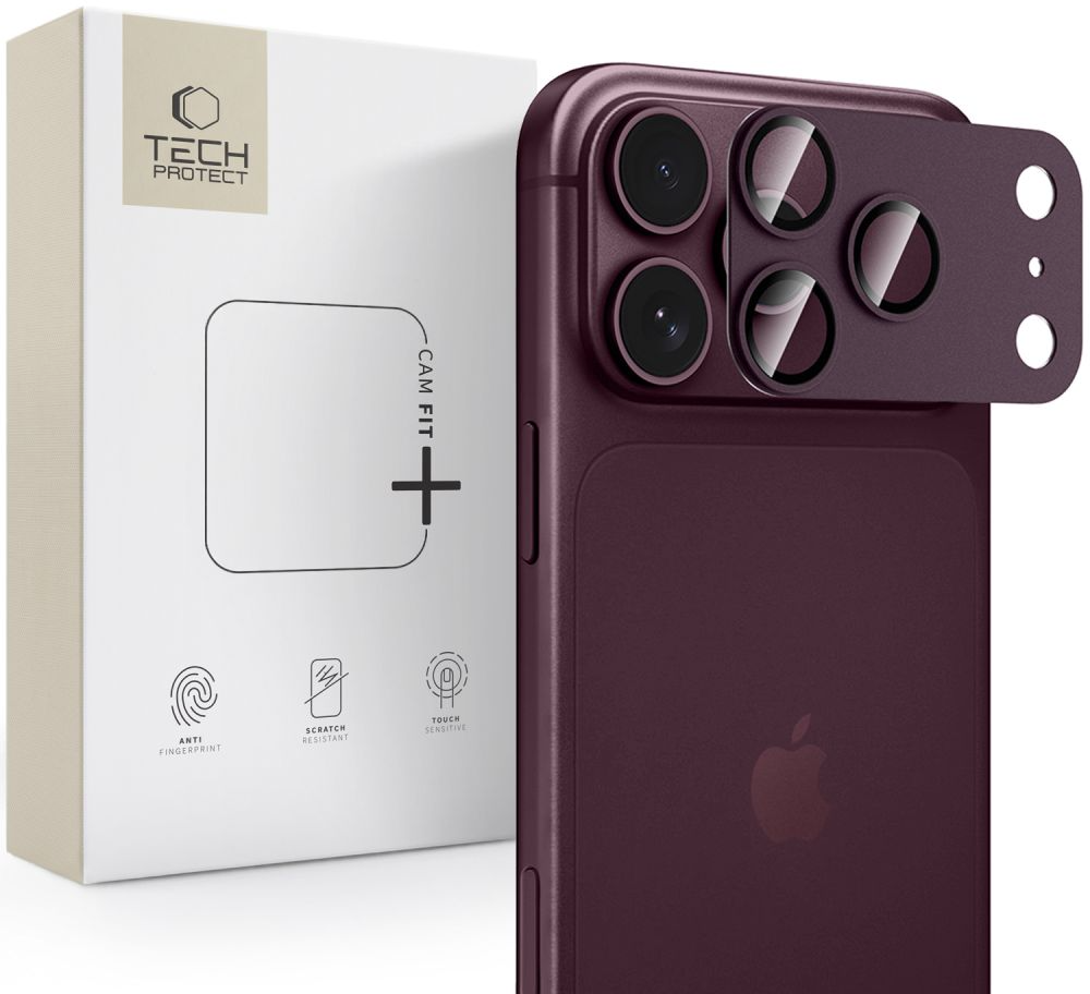 Film de protection pour caméra arrière Tech-Protect CamFull Fit+ pour Apple iPhone 18 Pro, Verre trempé, Bordeaux